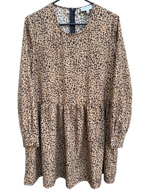 EUC Never Fully Dressed Animal Print Long Sleeve Babydoll Dress Size 8